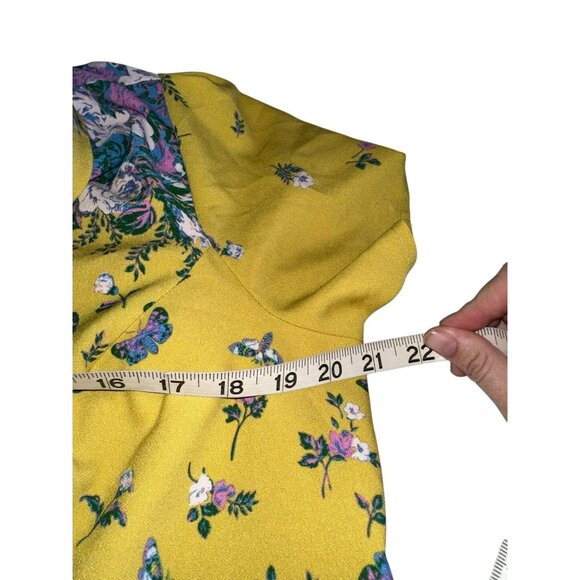 ModCloth Yellow Blue Roses Floral Lively Identity Mod Housewife A-Line Dress 1X - Picture 5 of 7